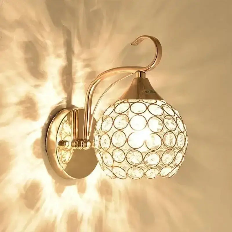 Gold Crystal Globe Sconce Clip-On Design