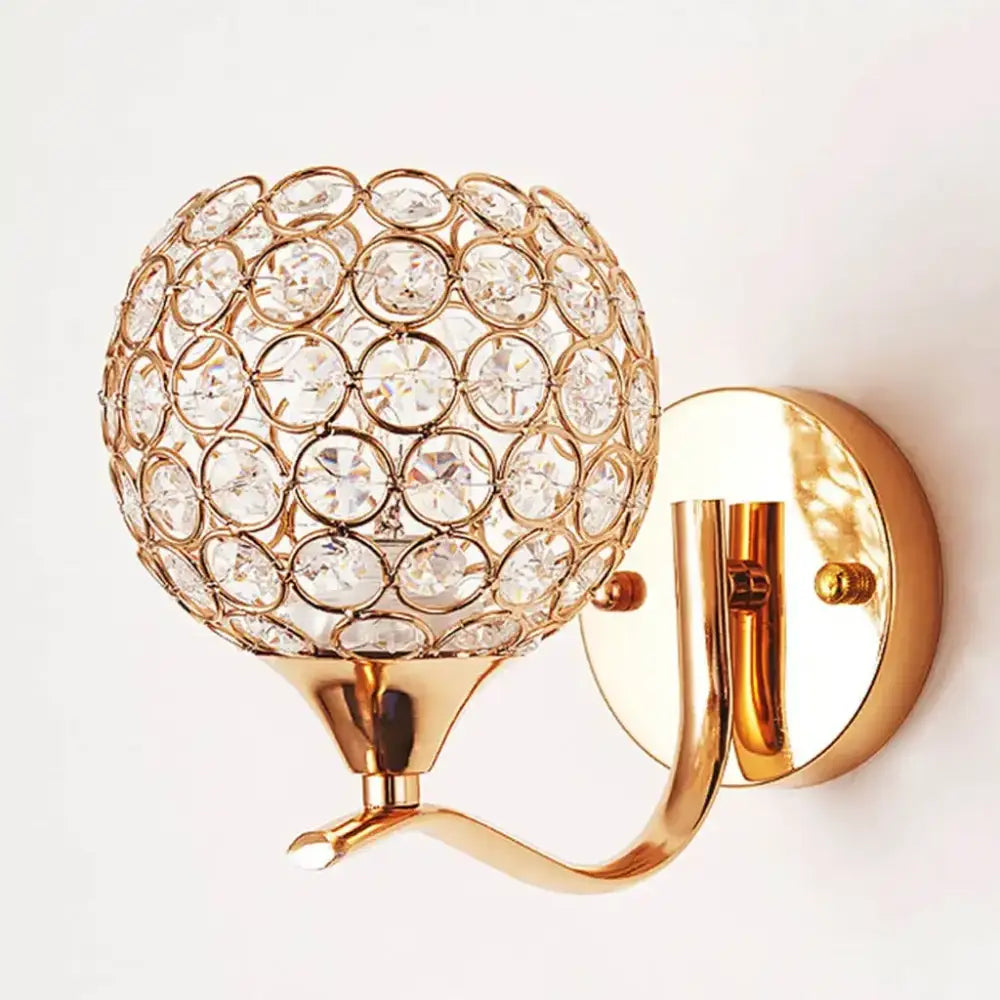 Gold Crystal Globe Sconce Clip-On Design