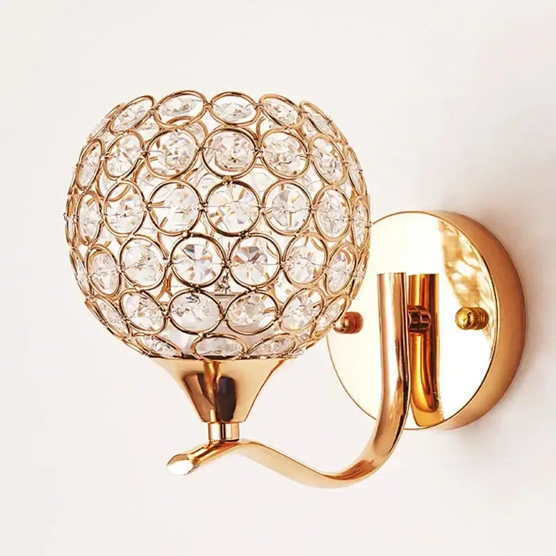 Gold Crystal Globe Sconce Clip-On Design