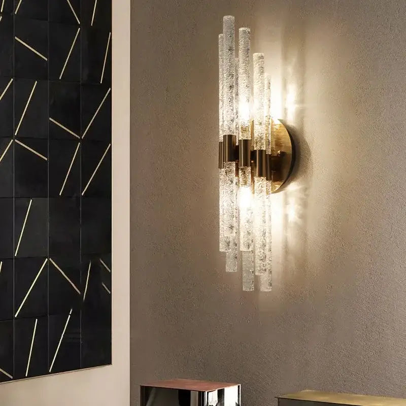 Textured Gold Glass Wall Sconce for Bedrooms