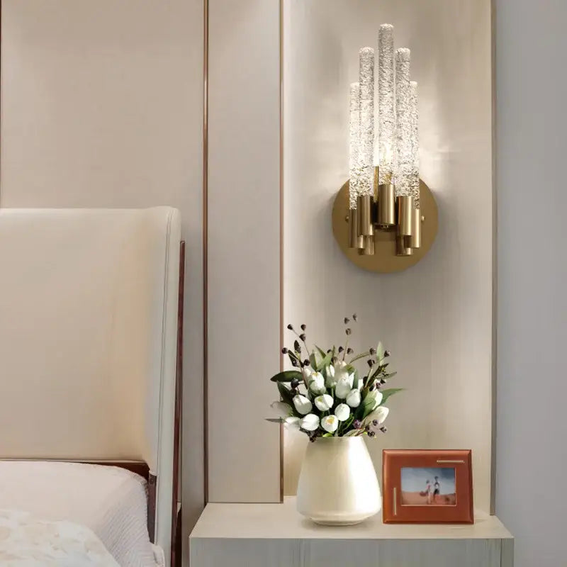 Textured Gold Glass Wall Sconce for Bedrooms