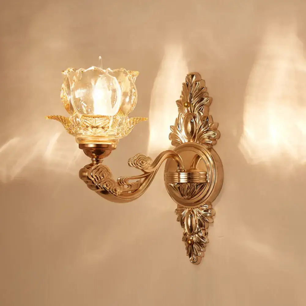 Gold Crystal Scrolled Arm Wall Sconce