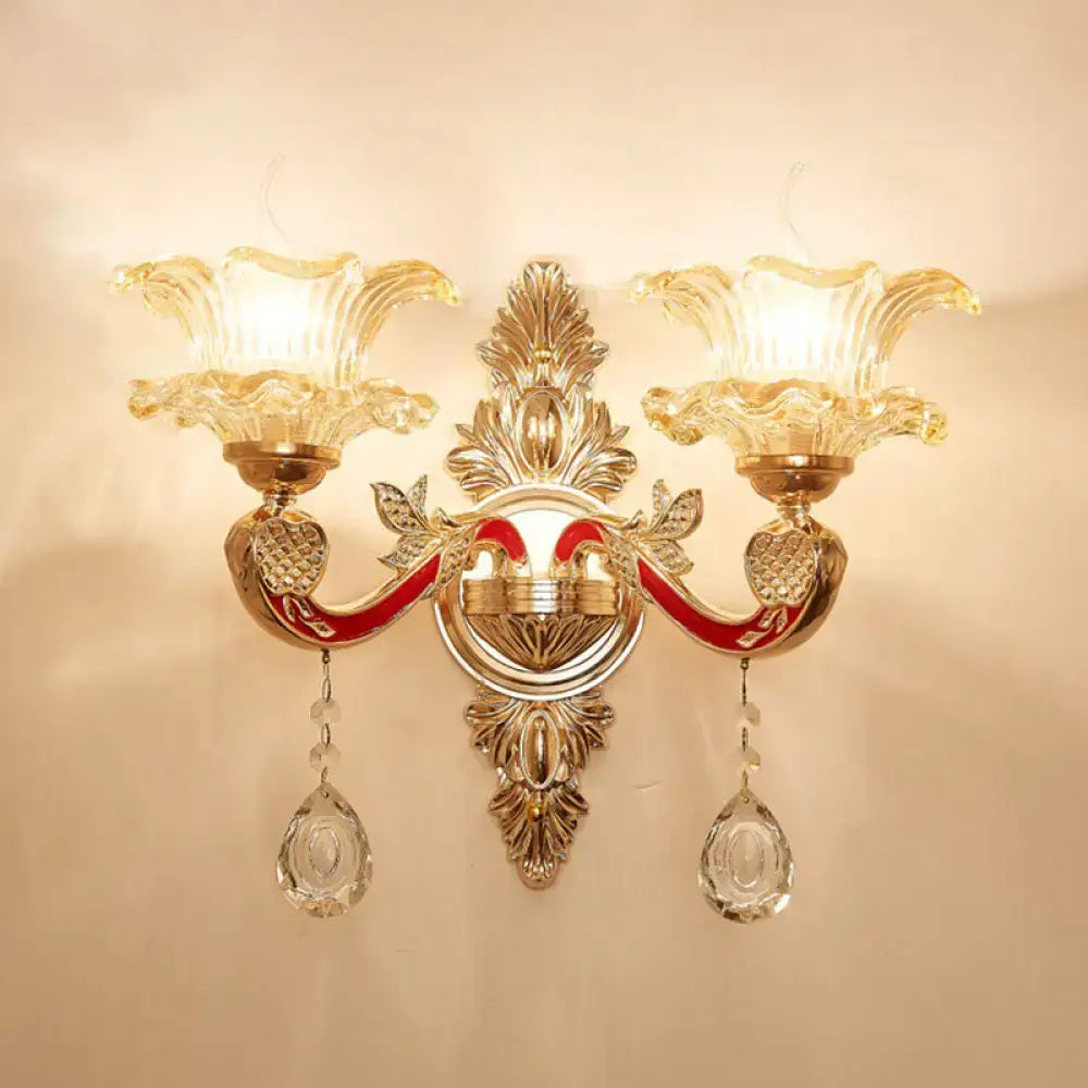 Gold Crystal Scrolled Arm Wall Sconce