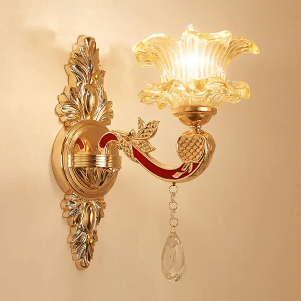 Gold Crystal Scrolled Arm Wall Sconce
