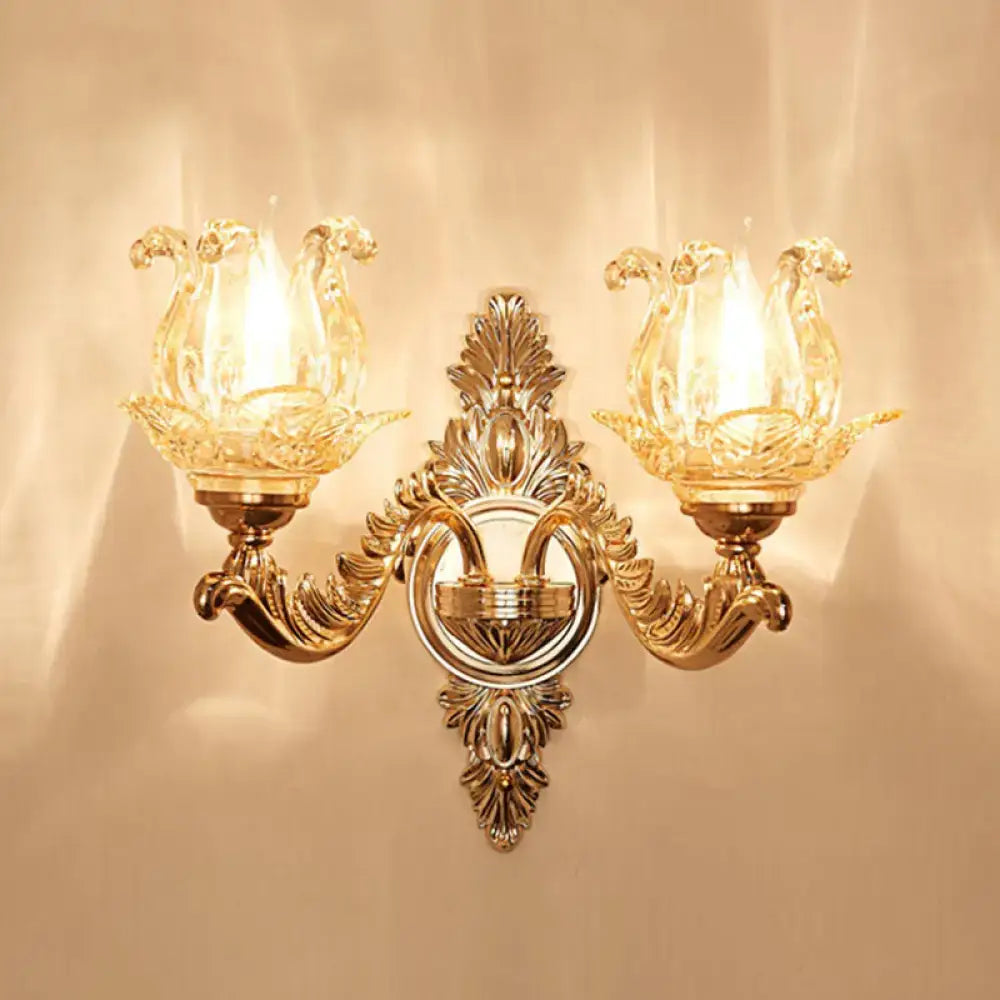 Gold Crystal Scrolled Arm Wall Sconce