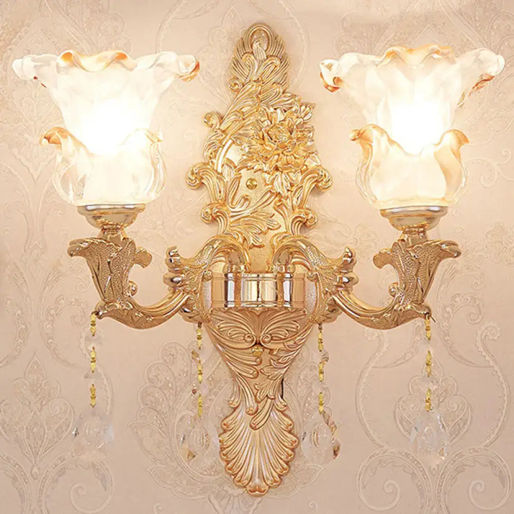 Gold Crystal Scrolled Arm Wall Sconce
