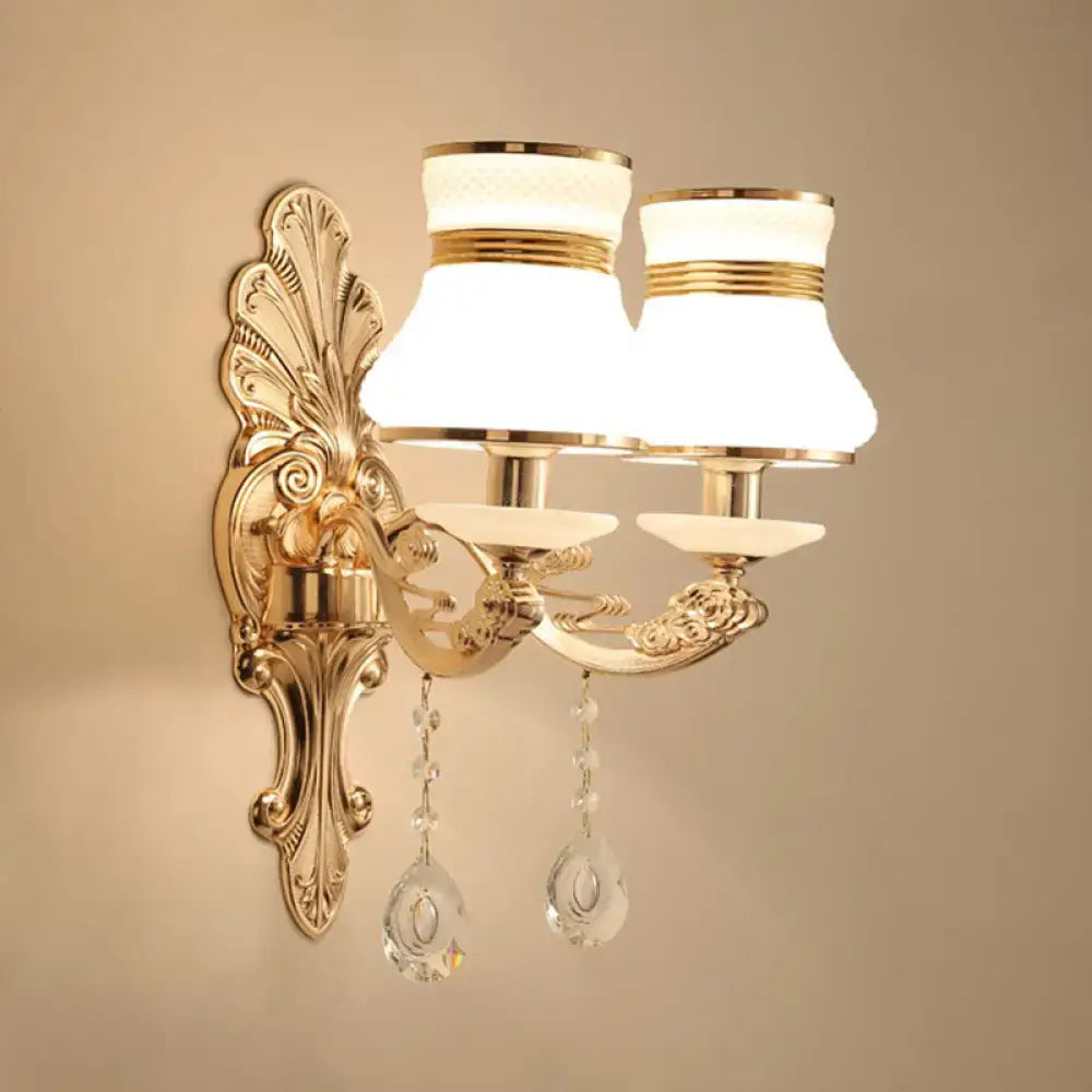 Gold Crystal Scrolled Arm Wall Sconce