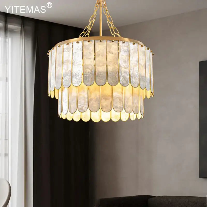 Gold Shell Tiered Chandelier