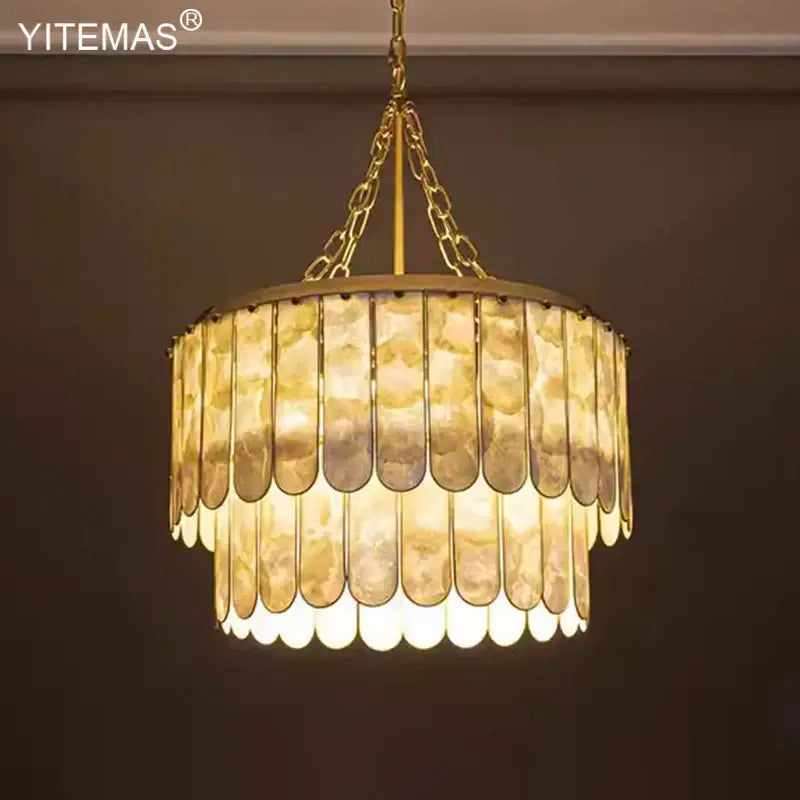 Gold Shell Tiered Chandelier