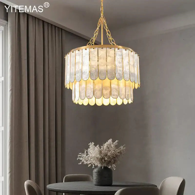 Gold Shell Tiered Chandelier