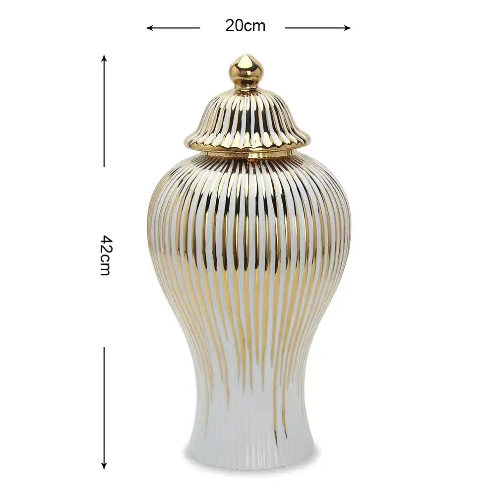 Gold Striped Ceramic Jar