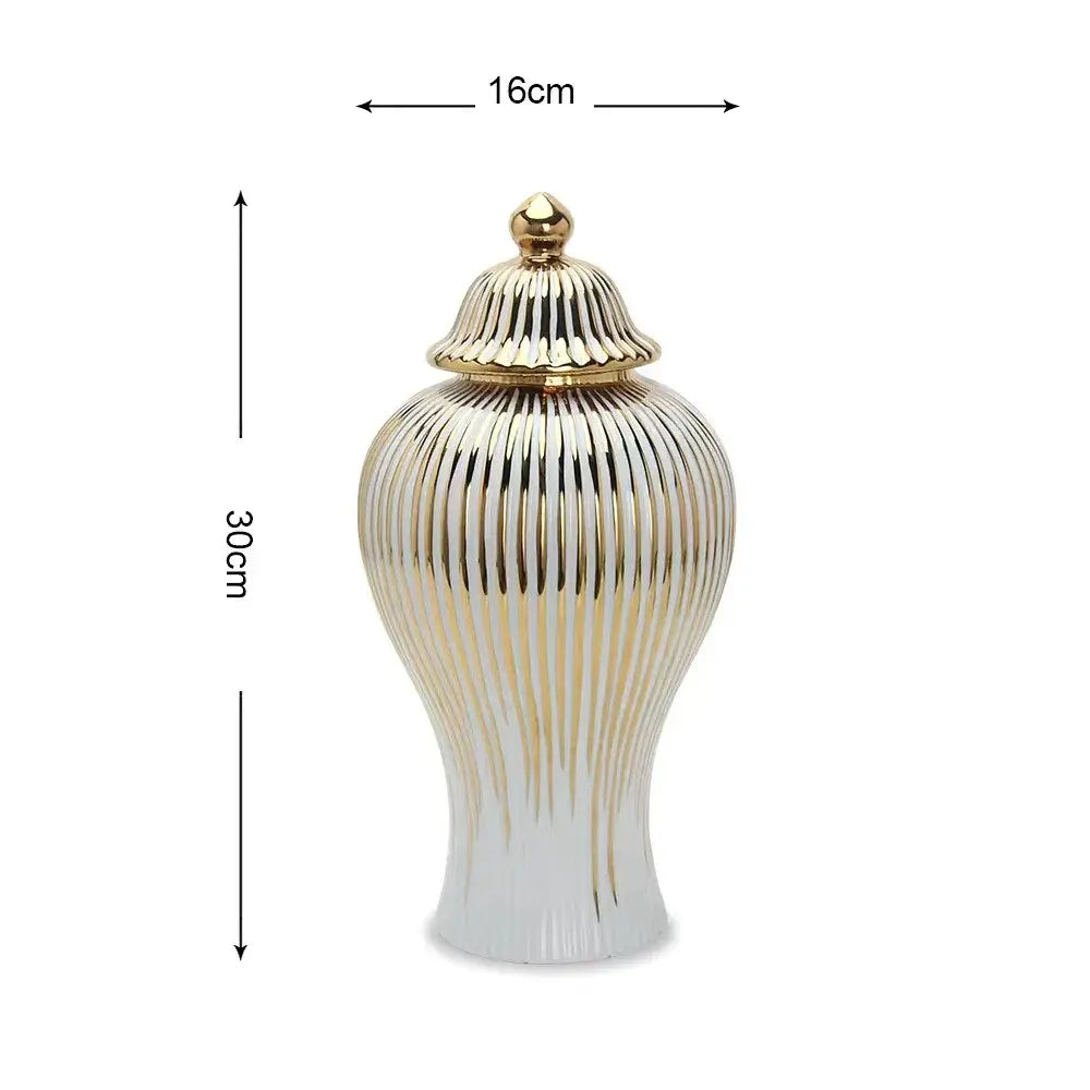 Gold Striped Ceramic Jar