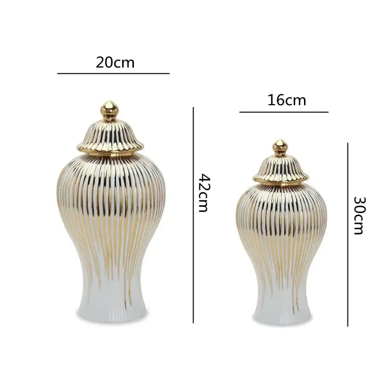 Gold Striped Ceramic Jar