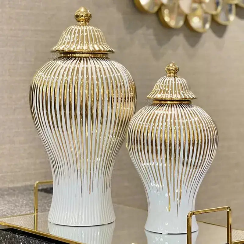 Gold Striped Ceramic Jar