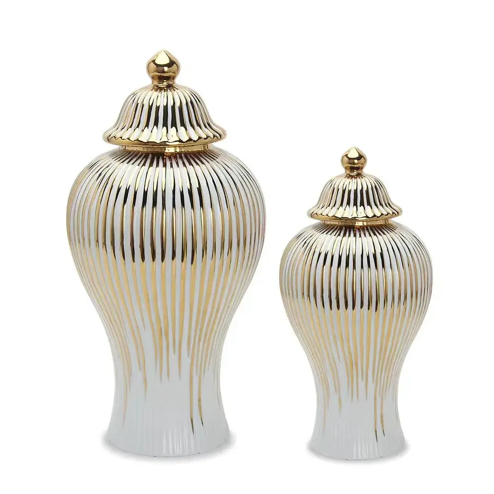Gold Striped Ceramic Jar
