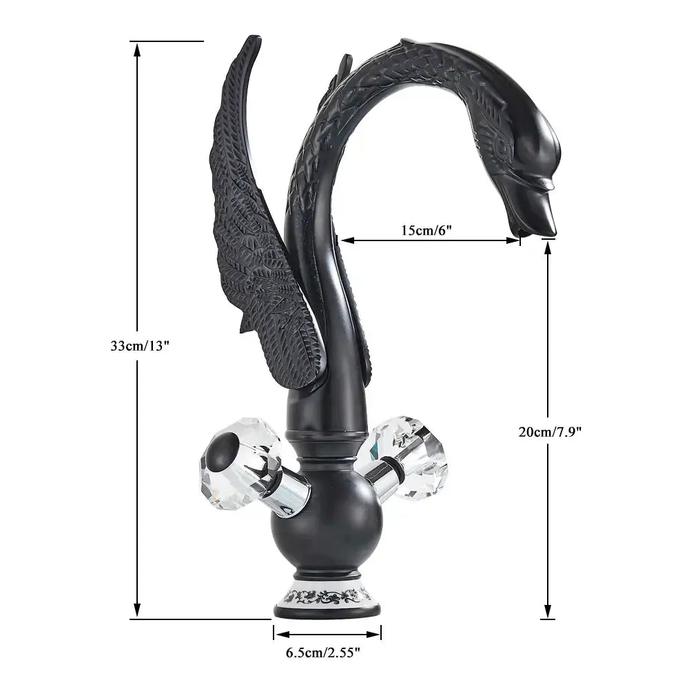 Gold Swan Basin Faucet with Crystal Knobs