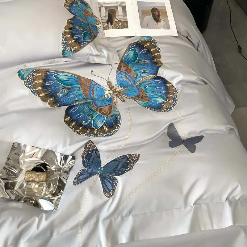 Gray Butterfly Bedding Set