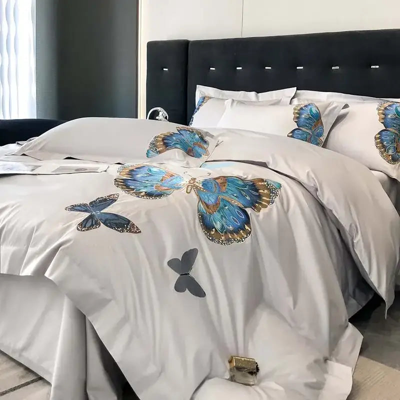 Gray Butterfly Bedding Set