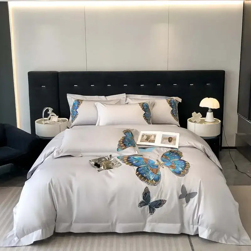 Gray Butterfly Bedding Set