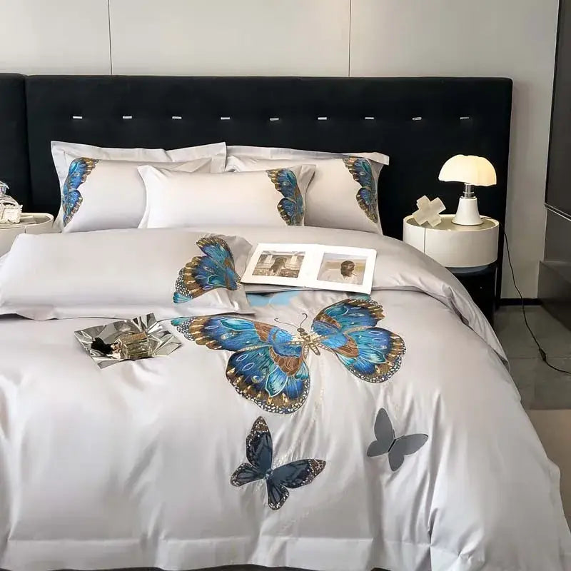 Gray Butterfly Bedding Set