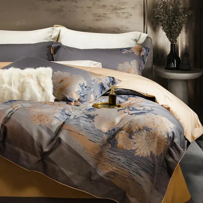 Gray Gold Cotton Bedding