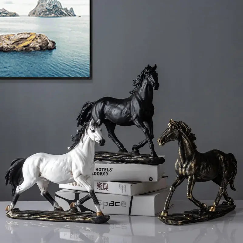 Black Resin Horse Statue Set Modern Decor