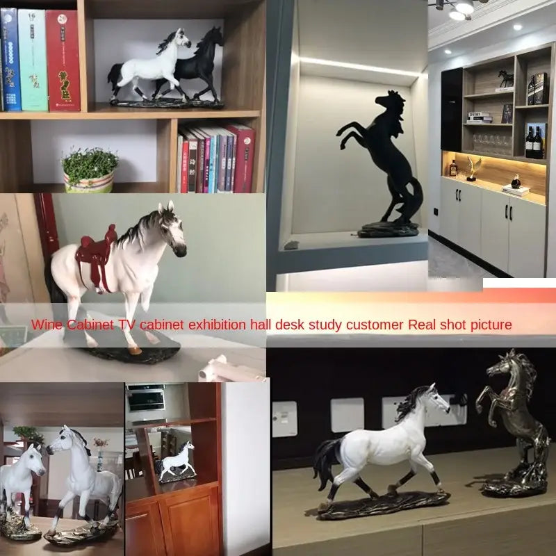 Black Resin Horse Statue Set Modern Decor
