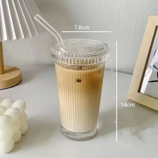 Ribbed Glass Straw Cup