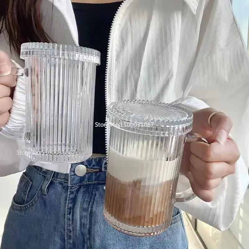 Ribbed Glass Straw Cup
