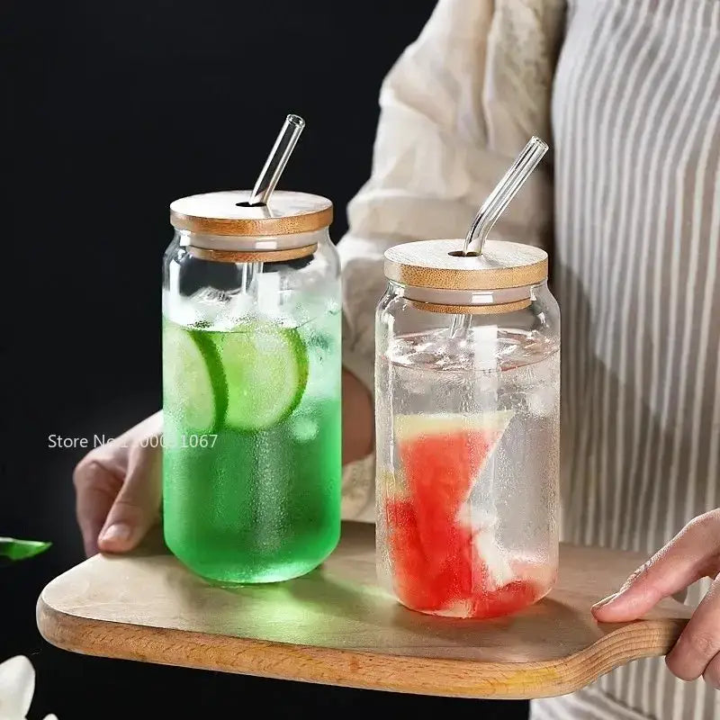 Ribbed Glass Straw Cup