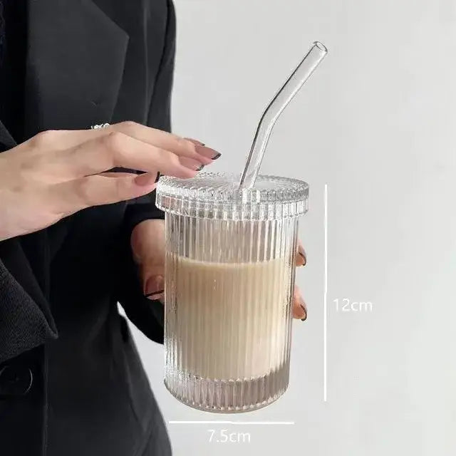 Ribbed Glass Straw Cup