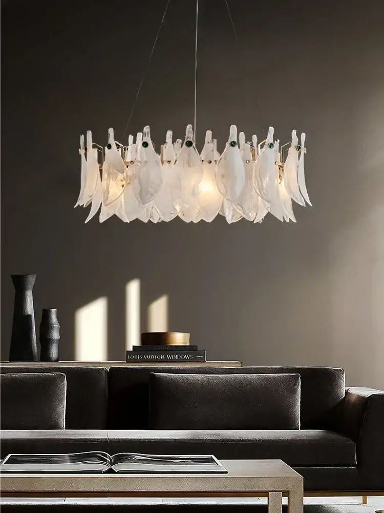 White Feather Glass Chandelier