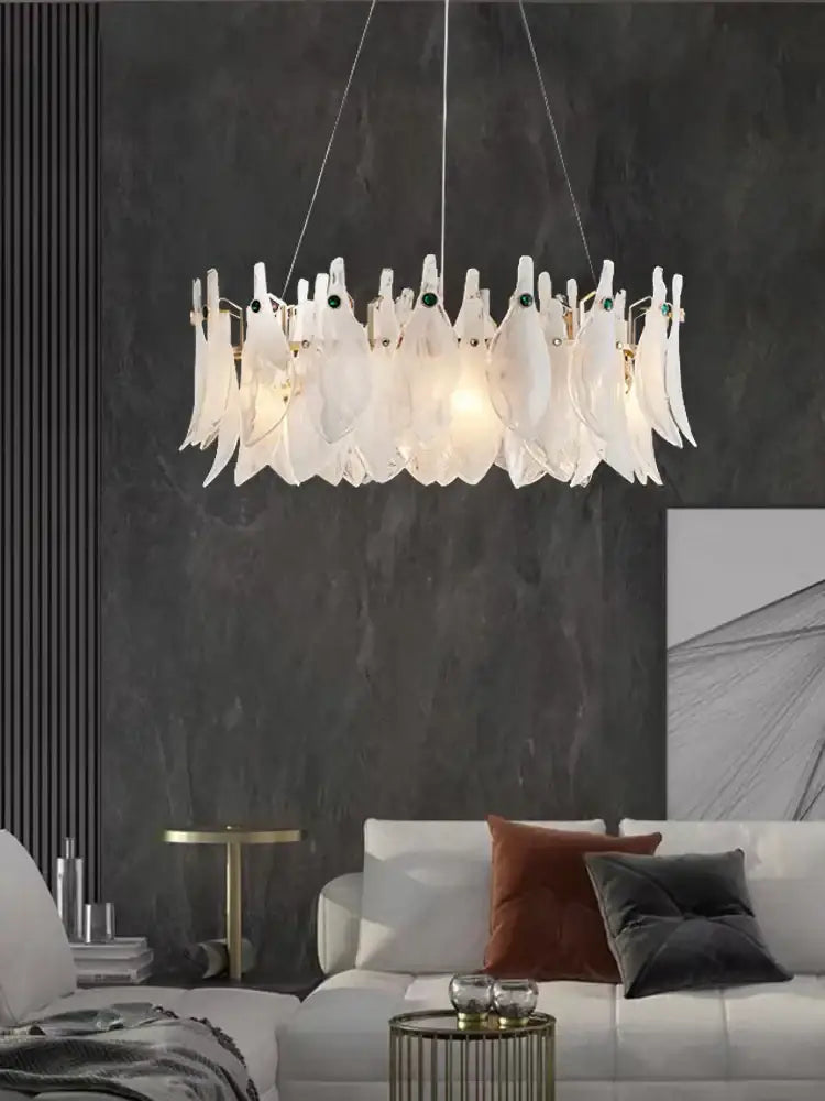 White Feather Glass Chandelier