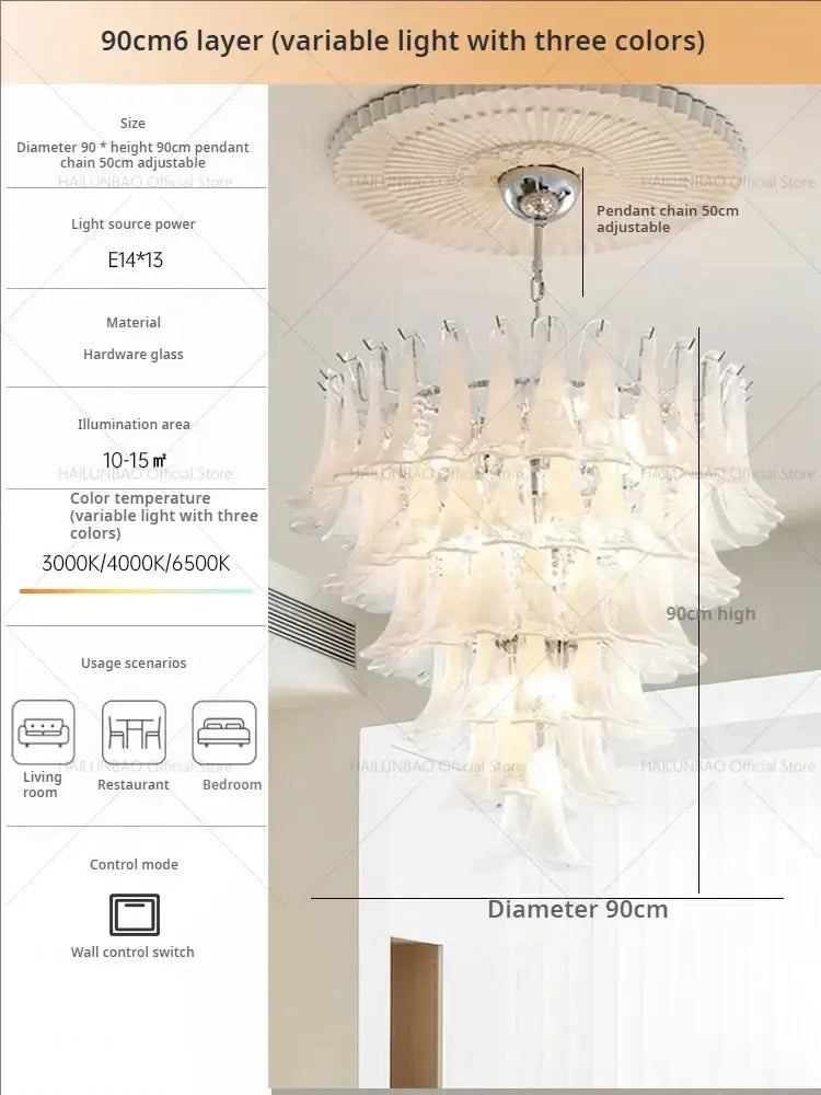 White Glass Petal Chandelier