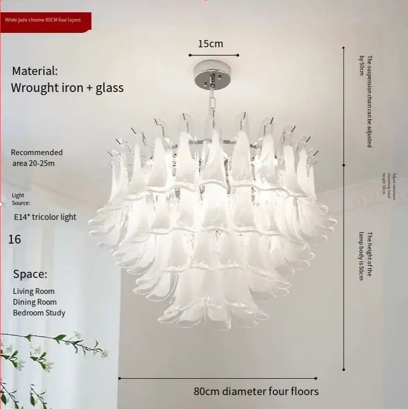 White Glass Petal Chandelier