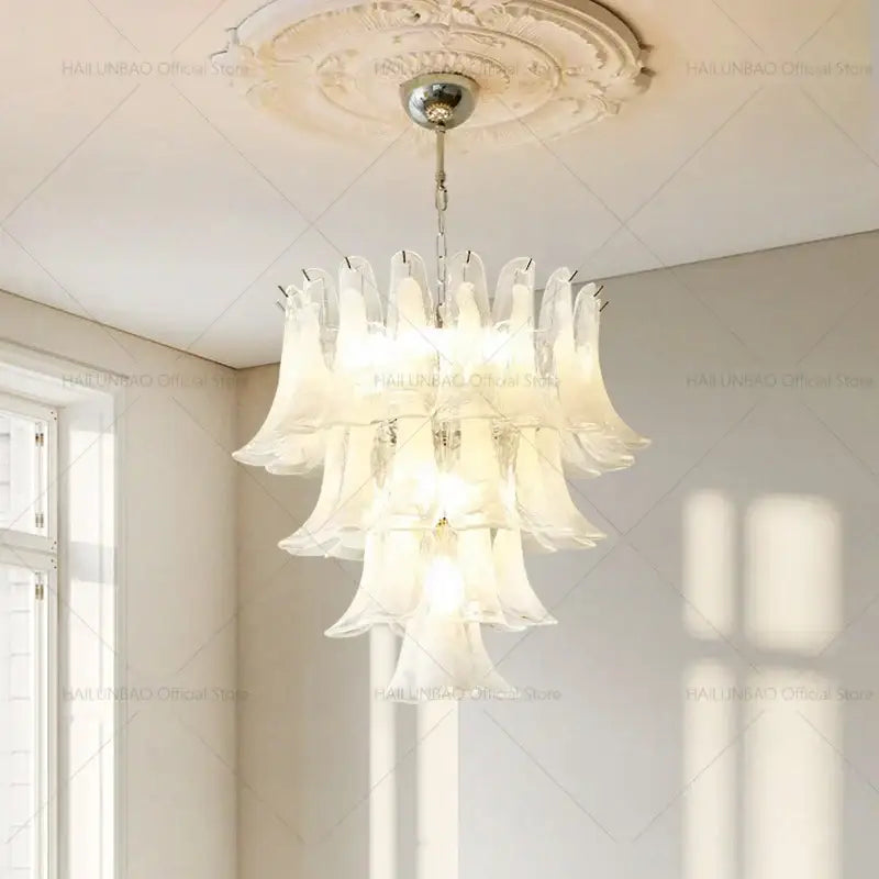 White Glass Petal Chandelier
