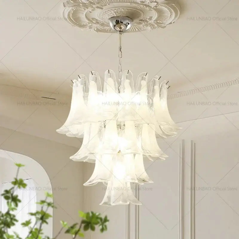 White Glass Petal Chandelier