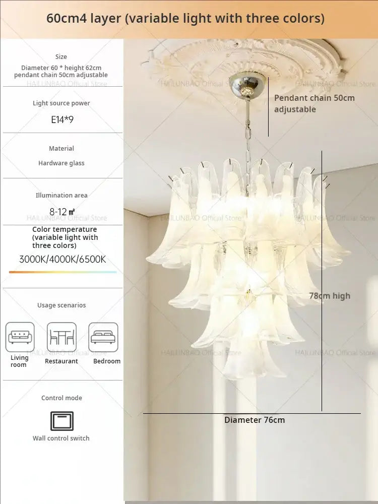 White Glass Petal Chandelier