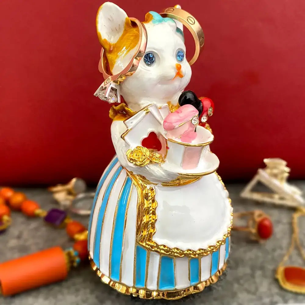 White Porcelain Cat Trinket Box