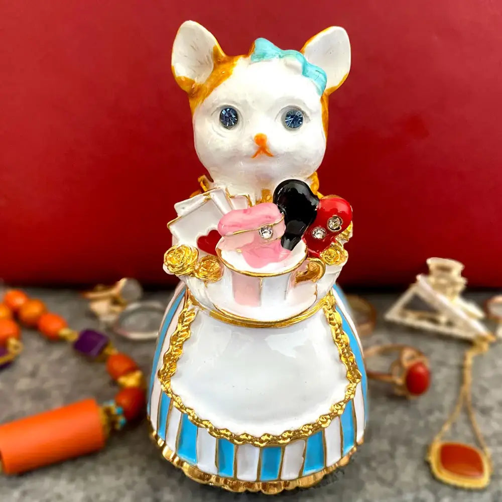 White Porcelain Cat Trinket Box