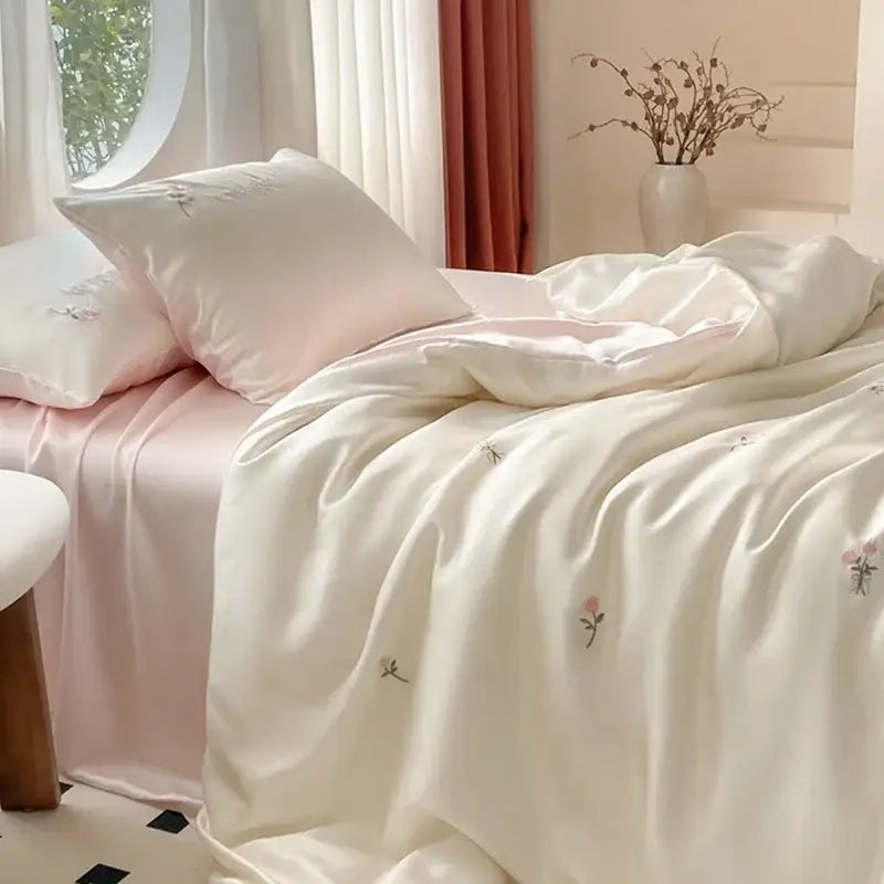 Cream Satin Ice Silk Bedding