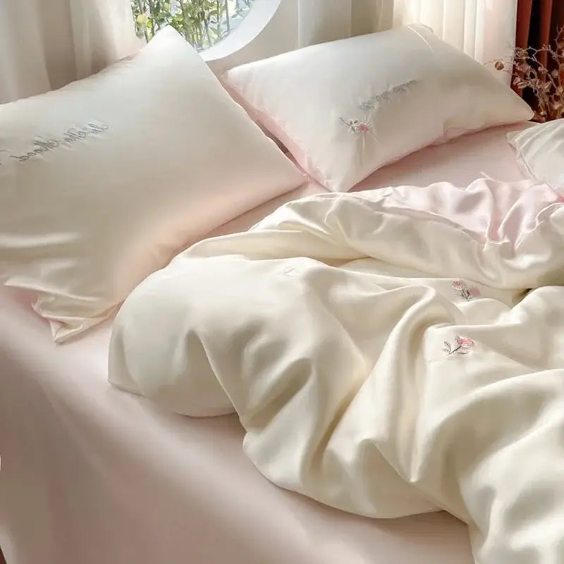 Cream Satin Ice Silk Bedding