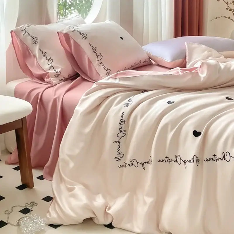 Cream Satin Ice Silk Bedding
