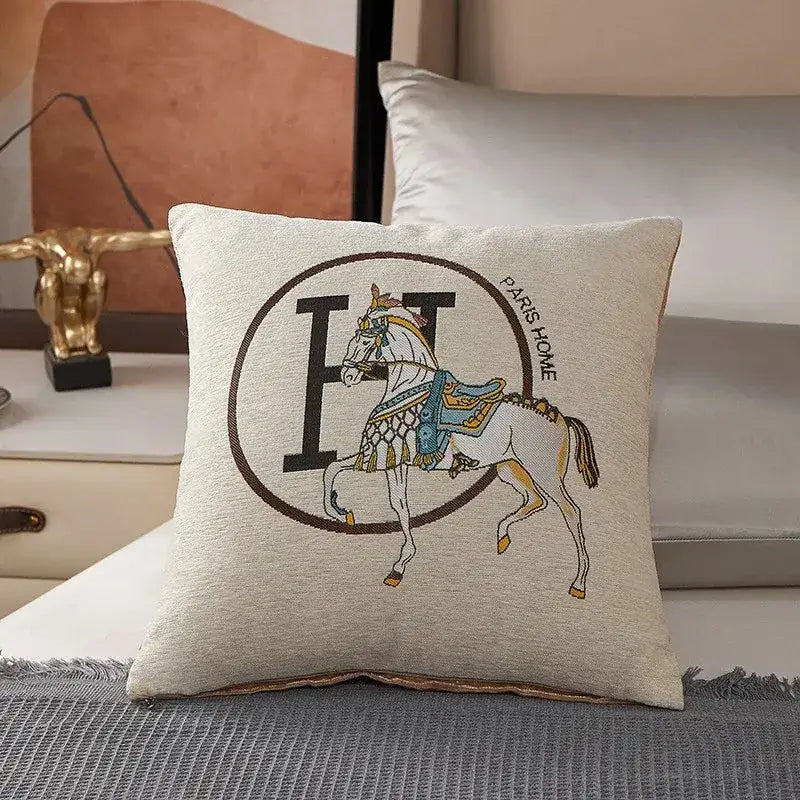 Embroidered Horse Cotton Pillow