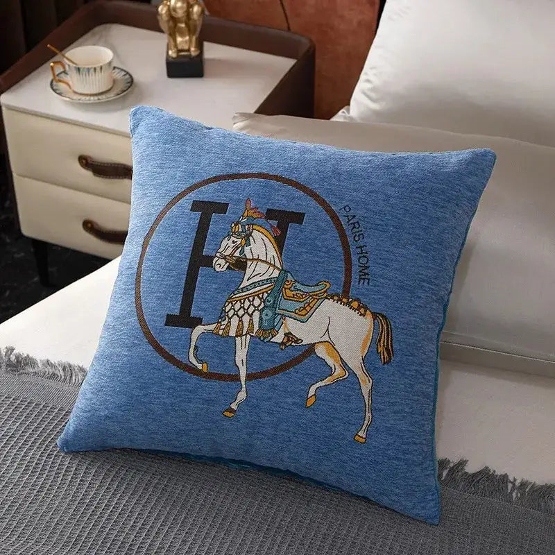 Embroidered Horse Cotton Pillow