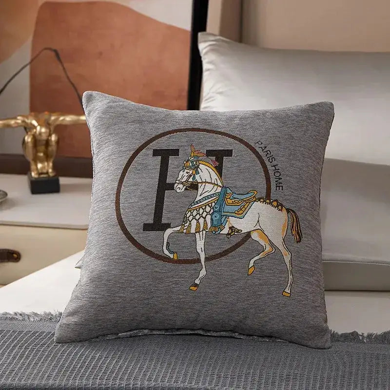 Embroidered Horse Cotton Pillow