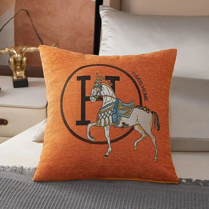 Embroidered Horse Cotton Pillow