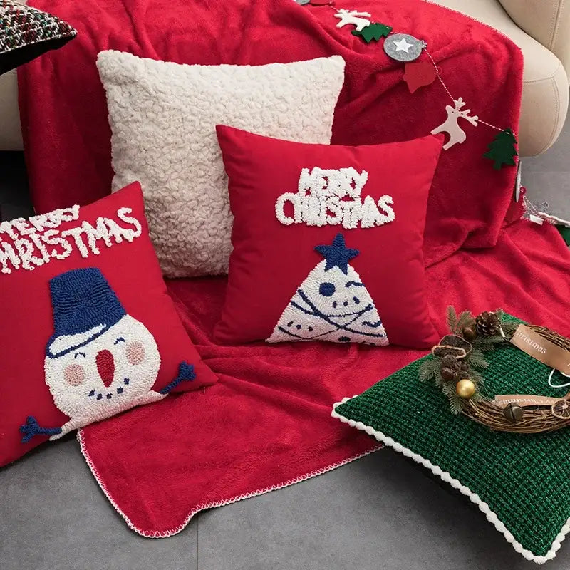 Red Snowman Pillow Cover