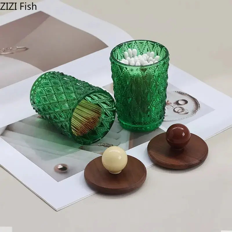 Green Diamond Glass Jar