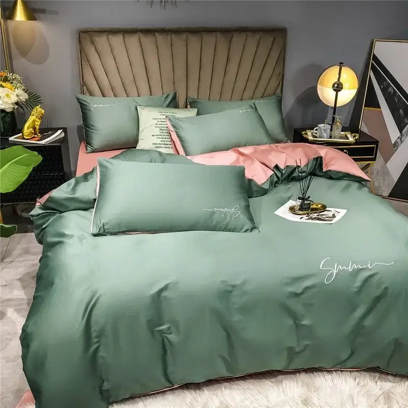 Pink Emerald Egyptian Cotton King Duvet Set